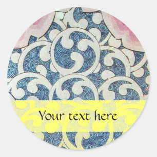 WAVES,blue yellow Classic Round Sticker
