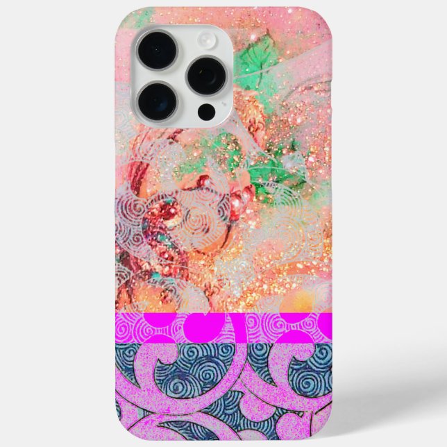 WAVES / Bright Pink Purple Swirls in Gold Sparkles Case-Mate iPhone Case (Back)