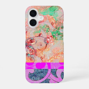 WAVES / Bright Pink Purple Swirls in Gold Sparkles iPhone 16 Case