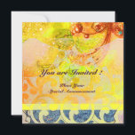 WAVES , bright red brown yellow blue pink sparkles Invitation<br><div class="desc">Elegant , vibrant and artistic floral design in sparkling oriental swirls,  red, blue, brown, yellow, green colours and gold sparkles .Watercolor painting with golden and silver foil.</div>