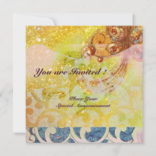 WAVES , bright red brown yellow blue pink sparkles Invitation