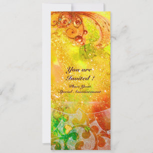 WAVES , bright red green brown pink gold sparkles Invitation