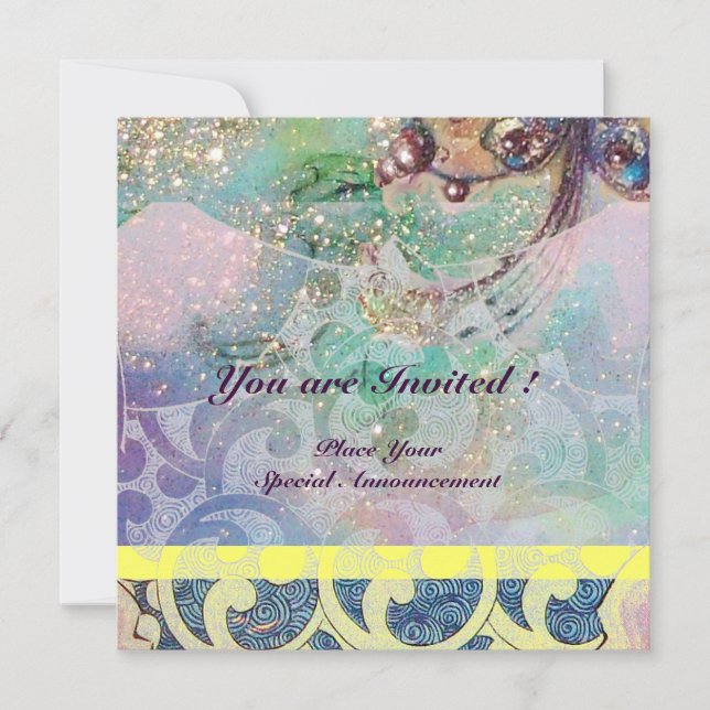 WAVES , bright yellow blue pink gold sparkles Invitation (Front)