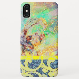 WAVES / Bright Yellow Blue Swirls in Gold Sparkles iPhone XS Max Case