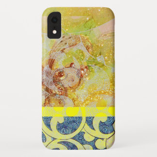 WAVES / Bright Yellow Blue Swirls in Gold Sparkles Case-Mate iPhone Case