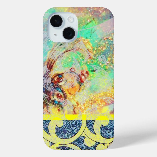 WAVES / Bright Yellow Blue Swirls in Gold Sparkles Case-Mate iPhone Case (Back)