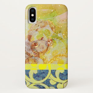 WAVES / Bright Yellow Blue Swirls in Gold Sparkles Case-Mate iPhone Case