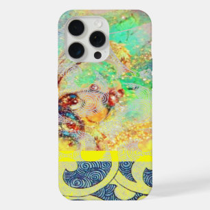 WAVES / Bright Yellow Blue Swirls in Gold Sparkles iPhone 15 Pro Max Case