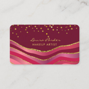 Waves Burgandy Gold Minimal Stripes Makeup Artist Business Card