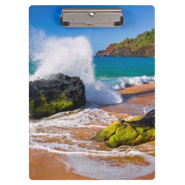 Waves crash on the beach, Hawaii Clipboard (Front)