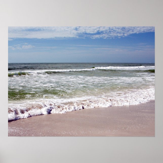 Waves Crash on the Sandy Beach Poster (Front)