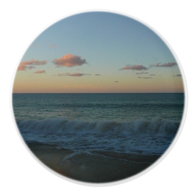 Waves Crashing at Sunset Beach Landscape Ceramic Knob (Front)
