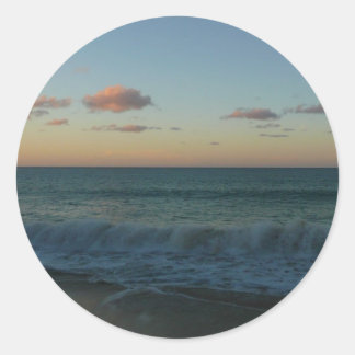 Waves Crashing at Sunset Beach Landscape Classic Round Sticker