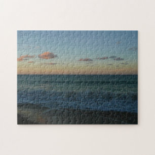 Waves Crashing at Sunset Beach Landscape Jigsaw Puzzle