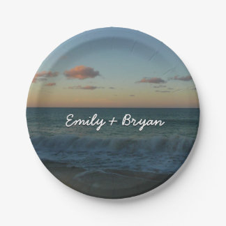 Waves Crashing at Sunset Beach Landscape Paper Plate