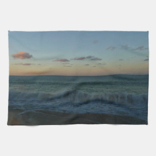 Waves Crashing at Sunset Beach Landscape Tea Towel