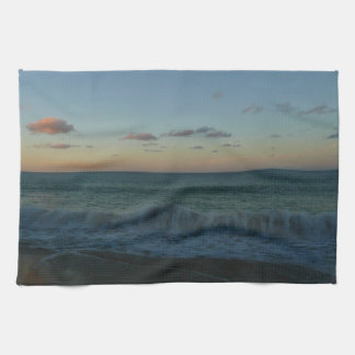 Waves Crashing at Sunset Beach Landscape Tea Towel
