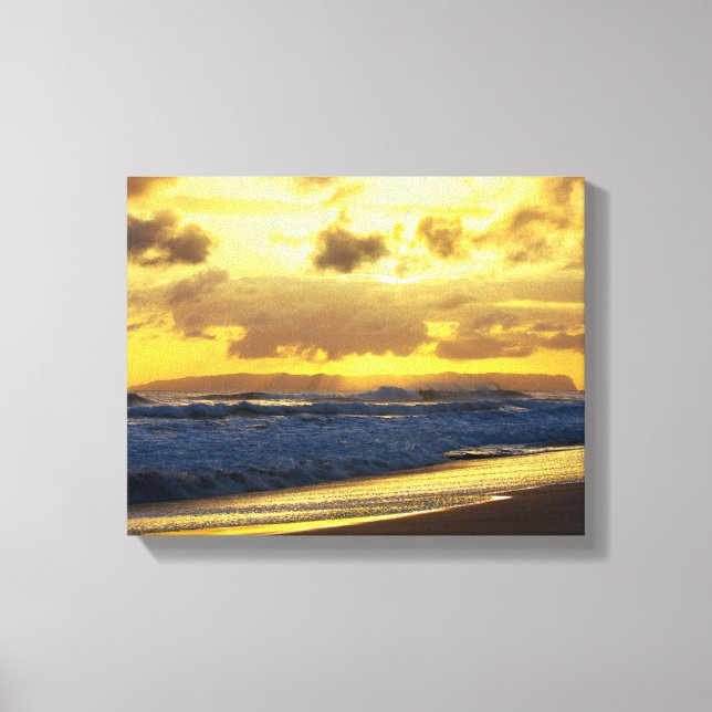 Waves Crashing on Kauai Beach at Sunset Canvas Print (Front)