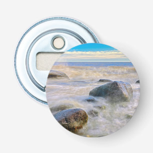 Waves crashing on shoreline rocks bottle opener