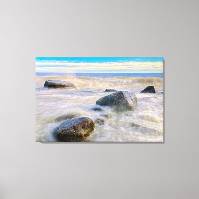 Waves crashing on shoreline rocks canvas print (Front)