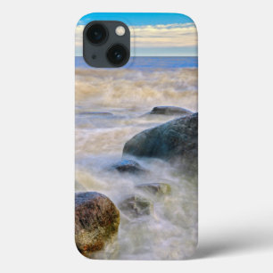 Waves crashing on shoreline rocks iPhone 13 case