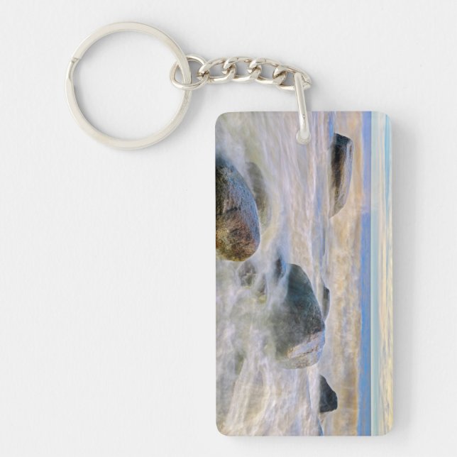 Waves crashing on shoreline rocks key ring (Front)