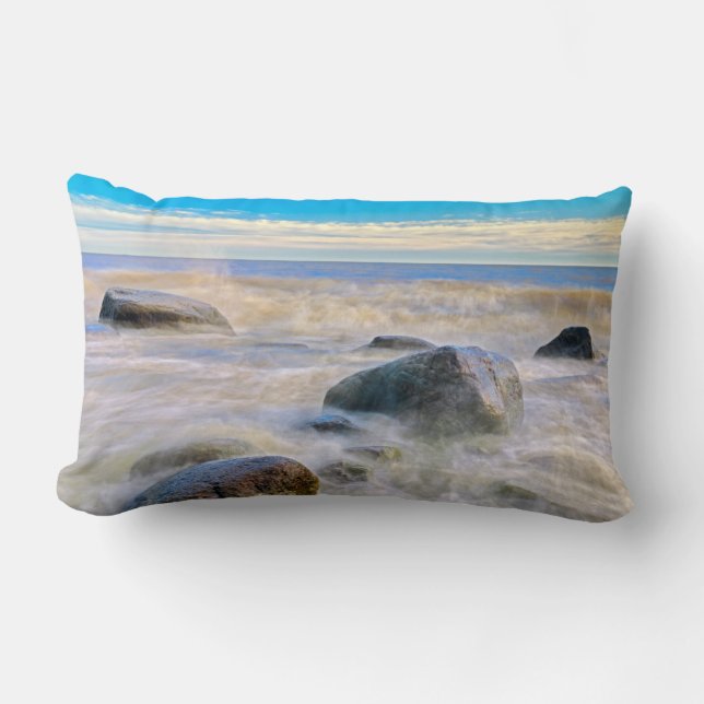 Waves crashing on shoreline rocks lumbar cushion (Front)
