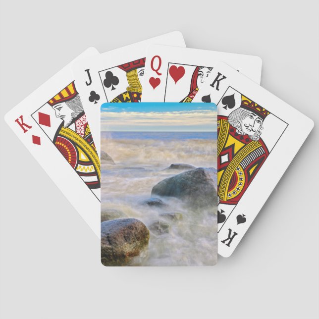 Waves crashing on shoreline rocks playing cards (Back)