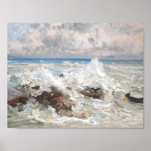 Waves crashing on the rocks at Bordighera Poster