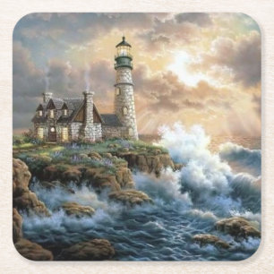 Waves Crashing on the Shore Fine Art Square Paper Coaster