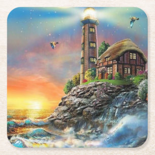 Waves Crashing on the Shore Fine Art Square Paper Coaster