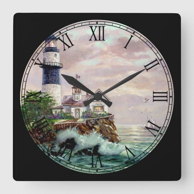 Waves Crashing on the Shore Fine Art Square Wall Clock (Front)