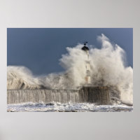 Waves Crashing Up Against A Lighthouse