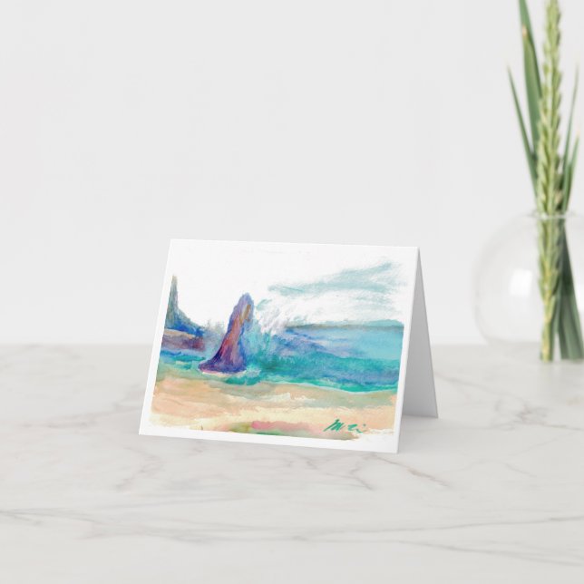 Waves Crashing Watercolor Blank Card (Front)