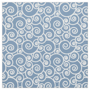 Waves, Curls and Spirals Pattern on Denim Blue Fabric