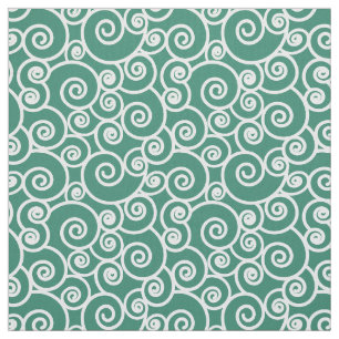 Waves, Curls and Spirals Pattern on Verdant Green Fabric