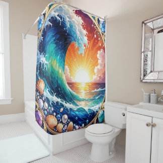 waves drawing shower curtain