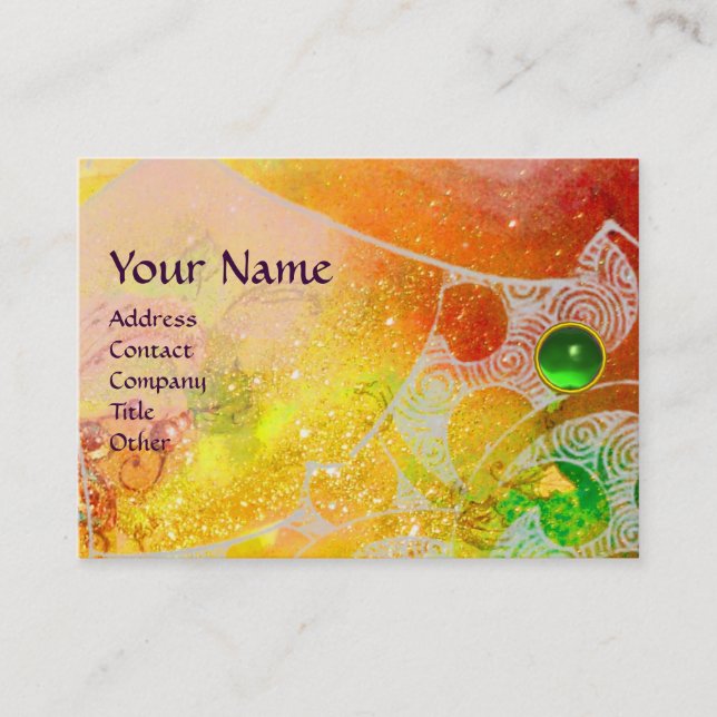 WAVES EMERALD MONOGRAM, bright yellow brown blue Business Card (Front)
