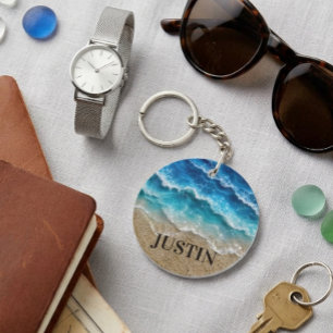 Waves Faux Resin Epoxy Beach Coastal Key Ring
