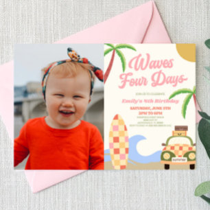 Waves Four Days Surf Picture 4th Birthday Party Invitation