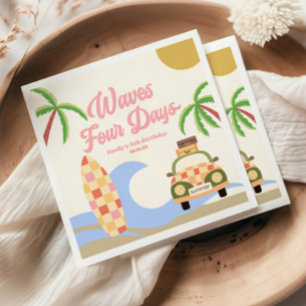Waves Four Days Surf Pink 4th Birthday Party Napkin