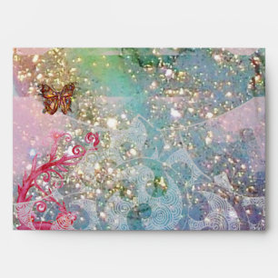 WAVES / GOLD BUTTERFLY IN BLUE SPARKLES SWIRLS ENVELOPES
