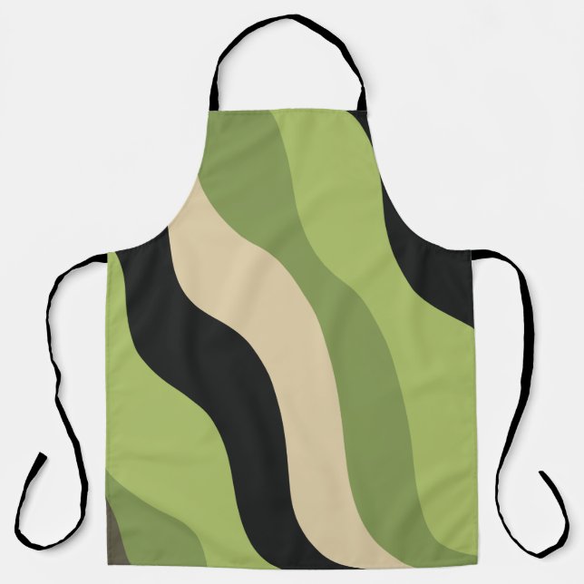 waves, green, black and beige curves colourful apron (Front)