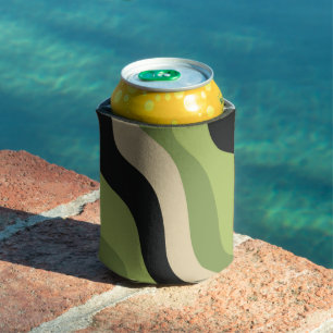 waves, green, black and beige curves colourful can cooler