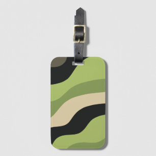 waves, green, black and beige curves colourful luggage tag