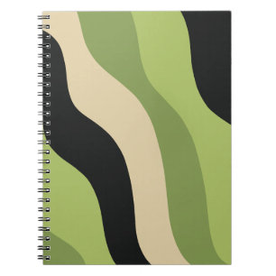 waves, green, black and beige curves colourful notebook