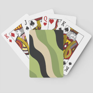waves, green, black and beige curves colourful playing cards