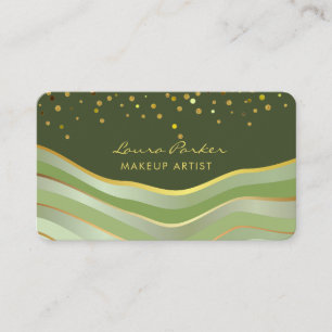 Waves Green Gold Minimal Stripes Makeup Artist Business Card