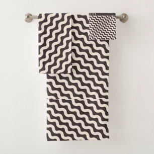 Waves Grey White Minimal Pattern Bath Towel Set