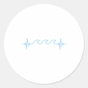 Waves Heartbeat Surfer Summer Waves Surfboard Surf Classic Round Sticker